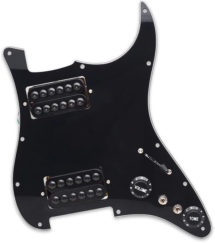 MAXCHEER SSH-Coil Splitting Electric Guitar Pickguard Two Mini Humbucker + ONE 4 Coil Pickup High Output-(9K/9K/18K) Loaded Prewired Scratchplate (Black, HH) - Image 1